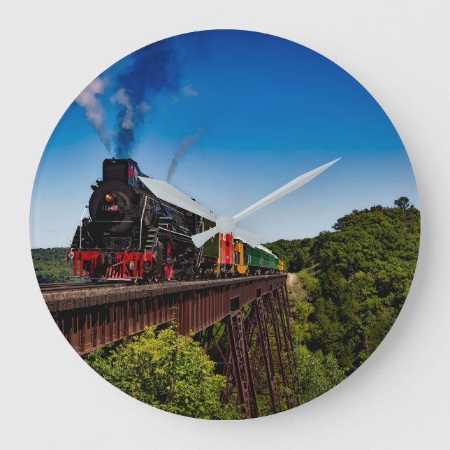Steam Locomotive Train Engine Railroad Lover Large Clock (Front)