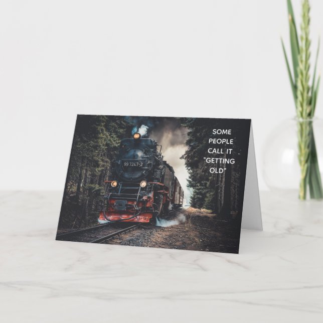 Steam Locomotive Train Lover Over Hill Birthday Card (Front)