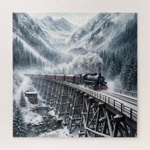 Steam Locomotive Train On a Mountain Trestle Jigsaw Puzzle