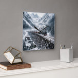Steam Locomotive Train On a Mountain Trestle Square Wall Clock
