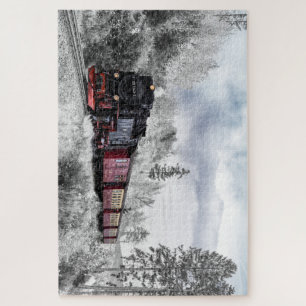 Steam Locomotive Train Traveling Through the Snow Jigsaw Puzzle