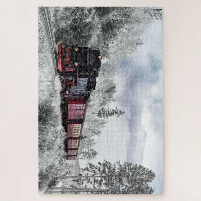 Steam Locomotive Train Traveling Through the Snow Jigsaw Puzzle (Vertical)