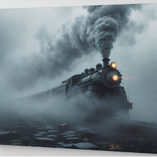 Steam Locomotive Train Wrapped Canvas Art