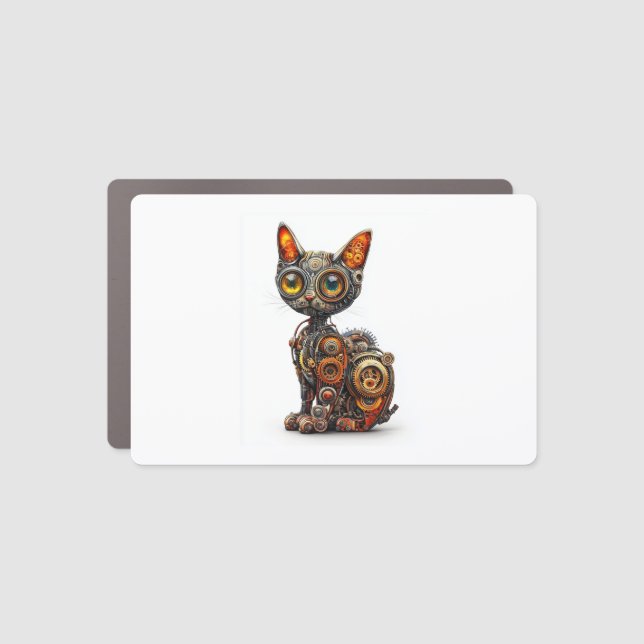 Steam Powered Purr � Steampunk Robot Cat Car Magnet (Front)