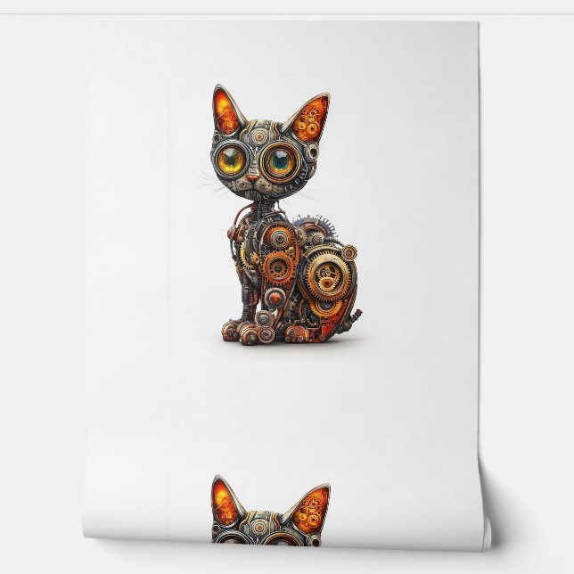 Steam Powered Purr – Steampunk Robot Cat Wallpaper (Unrolling)