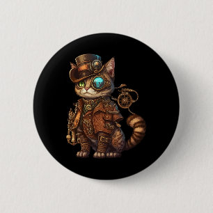 Steam Punk Cat Kitten Kitty Steampunk  Button