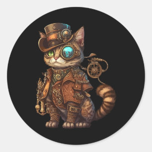 Steam Punk Cat Kitten Kitty Steampunk  Classic Round Sticker