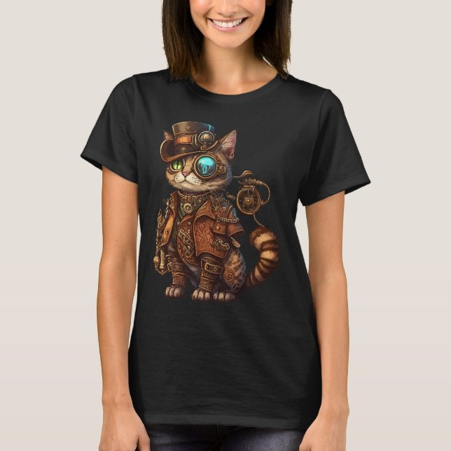 Steam Punk Cat Kitten Kitty Steampunk  T-Shirt (Front)