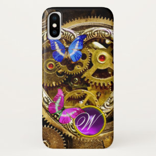 STEAM PUNK GEARS ,GEMSTONES, BUTTERFLIES MONOGRAM iPhone X CASE