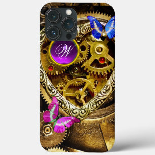 STEAM PUNK GEARS ,GEMSTONES, BUTTERFLIES MONOGRAM iPhone 13 PRO MAX CASE