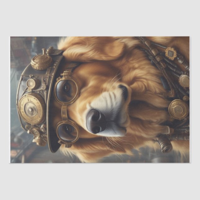 Steam Punk Golden Retriever tissue/decoupage paper (Front)