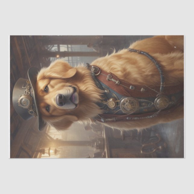 Steam Punk Golden Retriever tissue/decoupage paper (Front)