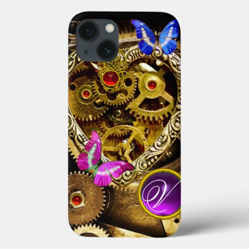 STEAM PUNK HEARTGEARSGEMSBUTTERFLIES MONOGRAM iPhone 13 CASE