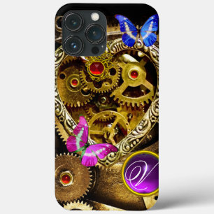 STEAM PUNK HEART,GEARS,GEMS,BUTTERFLIES MONOGRAM iPhone 13 PRO MAX CASE