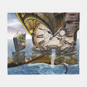 Steam punk ocean library fleece blanket