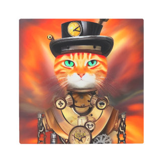 Steam Punk Orange Tabby Cat Metal Print