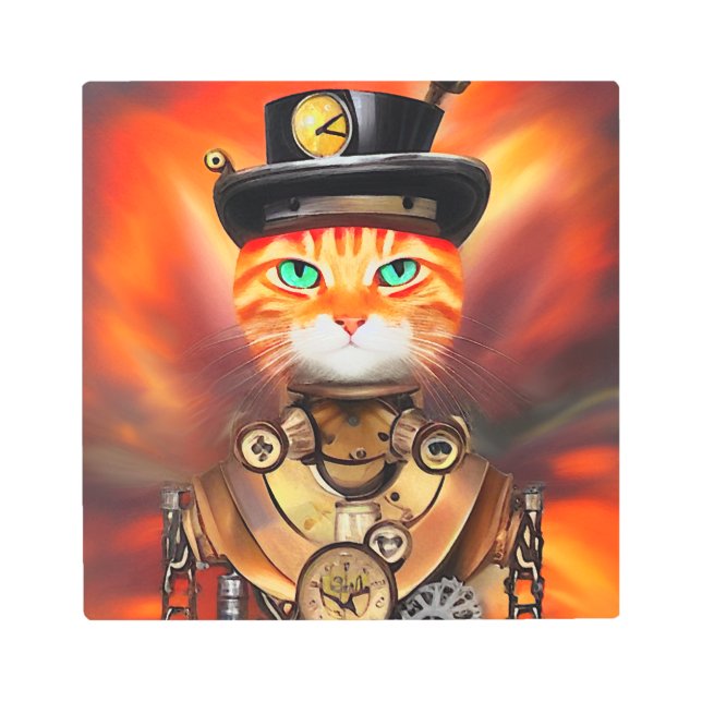 Steam Punk Orange Tabby Cat Metal Print (Front)