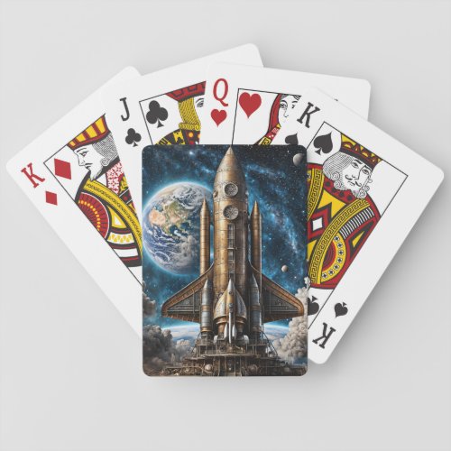 Steam punk rocket ship playing cards