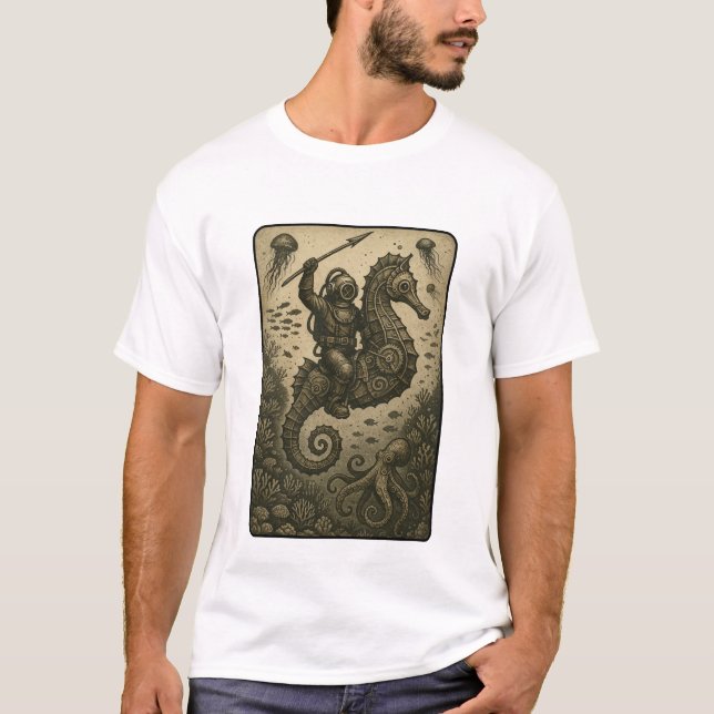 Steam-Punk Sea Horse Diver T-Shirt (Front)