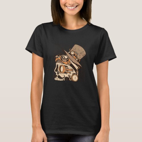 Steam Punk Skull With Hat Goggle Glasses Steampunk T_Shirt