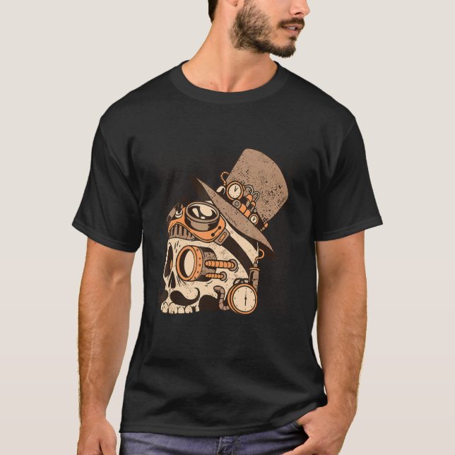 Steam Punk Skull With Hat Goggle Glasses Steampunk T-Shirt (Front)