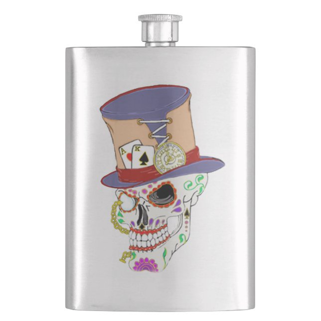 Steam Punk Sugar Skull Flask (Front)