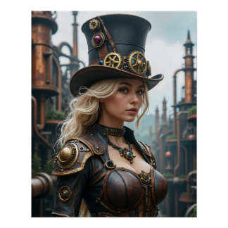 Steam punk top hat warrior poster