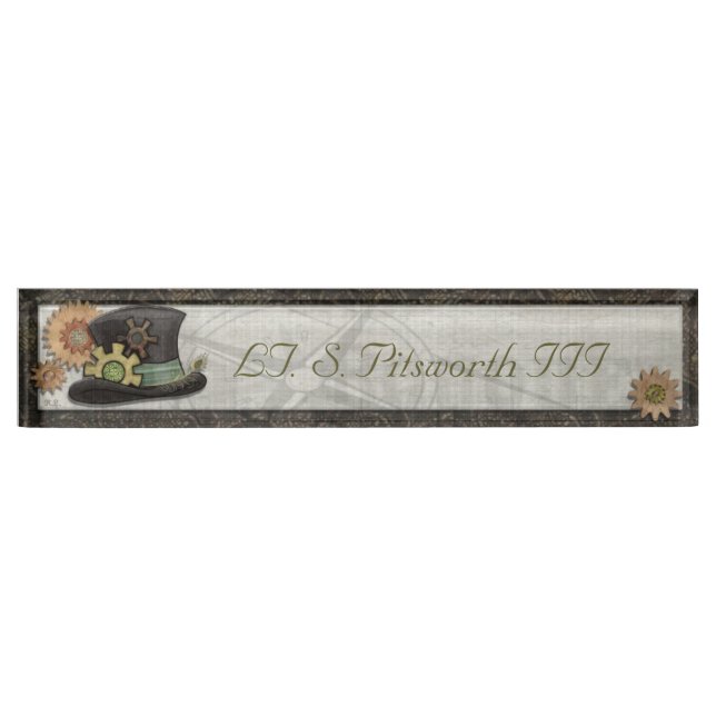 Steam Sass Steampunk Mixed Media CUSTOM NAME Desk Name Plate (Front)