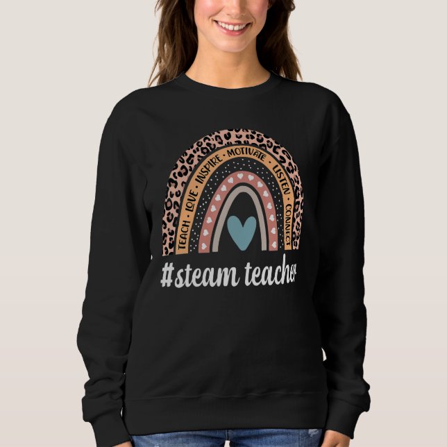Steam Teacher Rainbow Leopard Science Technology T Sweatshirt (Front)