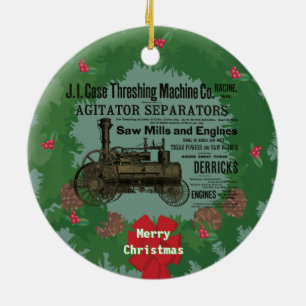 Steam Traction Engine 1889 Steam Engine Threshing Ceramic Ornament