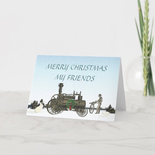 Steam Traction Engine Farm Tractor Antique Farming Holiday Card