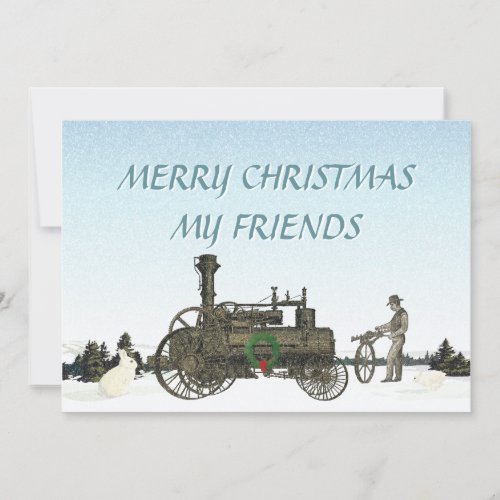 Steam Traction Engine Farm Tractor Antique Holiday Card