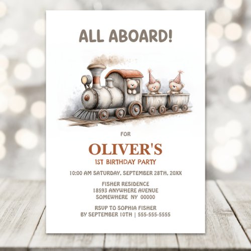 Steam Train 1st Birthday Party Invitation