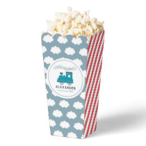 Steam Train All Aboard Blue Boy Birthday Popcorn Favor Boxes