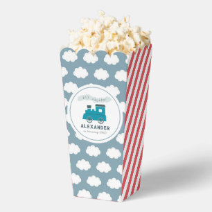 Steam Train All Aboard Blue Boy Birthday Popcorn Favor Boxes