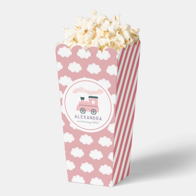 Steam Train All Aboard Pink Girl Birthday Popcorn Favor Boxes (Popped)