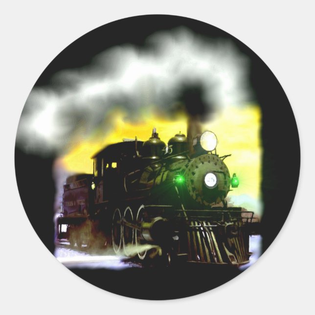 Steam Train At Dusk Classic Round Sticker (Front)