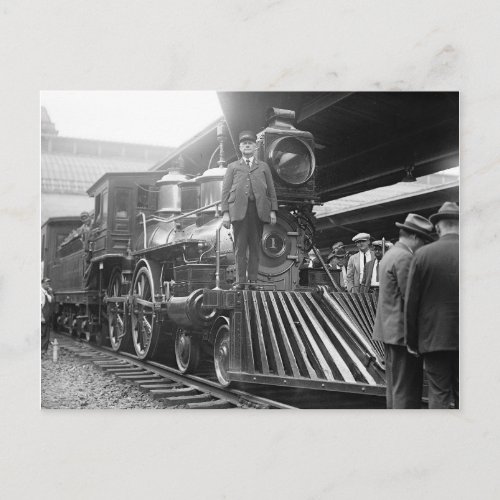 Steam Train at Station 1923 Postcard