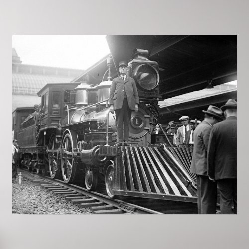 Steam Train at Station 1923 Vintage Photo Poster