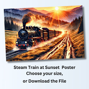 Steam Train at Sunset Poster
