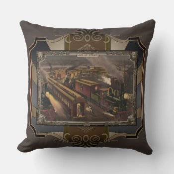 Steam Train At The Station. Age Of Steam #003. Throw Pillow by VintageStyleStudio at Zazzle