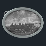 STEAM TRAIN BELT BUCKLE<br><div class="desc">A puff of steam, a clang of bell and the Yreka Western pulls out of the station.</div>