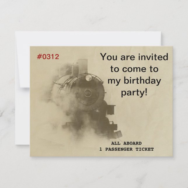 Steam Train Birthday Party Invitations (Front)