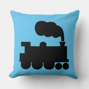 Steam Train - Black on Blue 5ec5f3 Throw Pillow