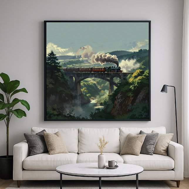 Steam Train Bridge - Painterly Style Landscape Art Poster (Creator Uploaded)
