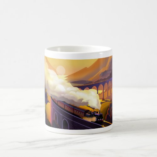 Steam train crossing bridge in Scotland Coffee Mug