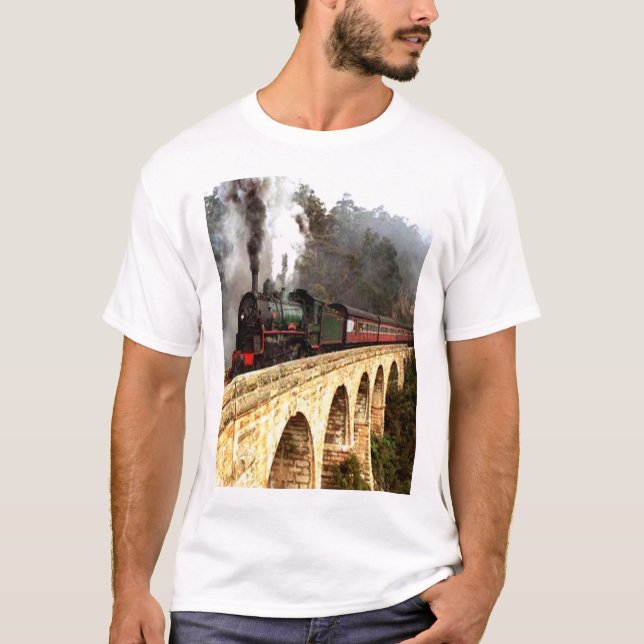Steam Train Crossing Bridge T-Shirt (Front)