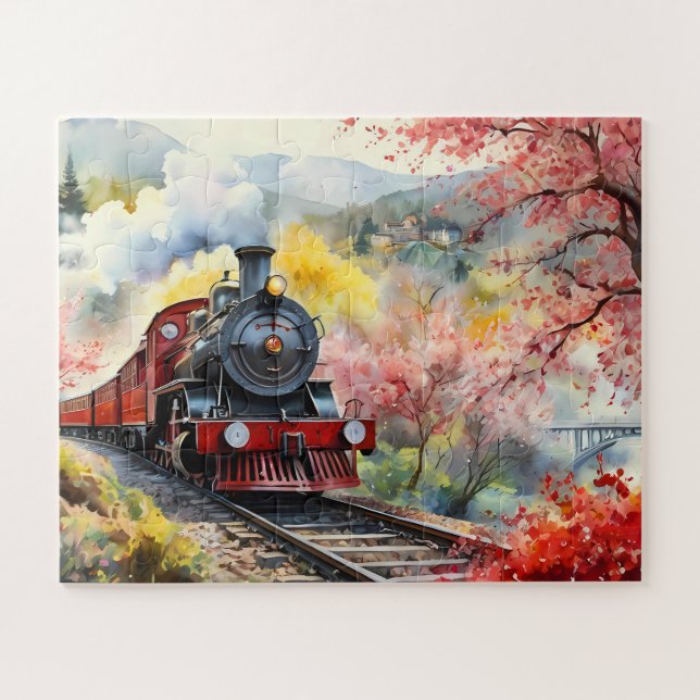 Steam Train Dreams Landscape Watercolour Artwork j Jigsaw Puzzle (Horizontal)