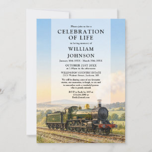 Steam Train Elegant Celebration of Life Funeral Invitation