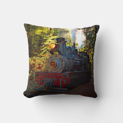 Steam Train Engine 7 Locomotive Railroad Throw Pillow